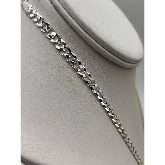 SJ 925 Italy Sterling Sterling Flat Cuban Link Diamond Etched Chain Necklace - Picture 5 of 11